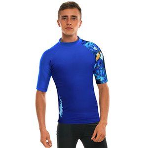 Short Sleeves Men Rash Guard Surf Wear Swimming Blue Surfing Vest Swim Shirts